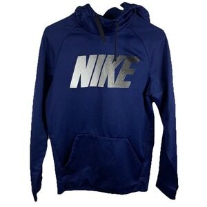 Nike‎ Dri Fit Navy Blue Pullover Hoodie Men S Spellout Athletic Workout EUC